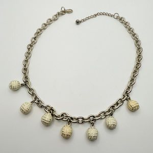 Silver -Tone Adjustable Length Large Link Chain with Enameled Volleyball Charms